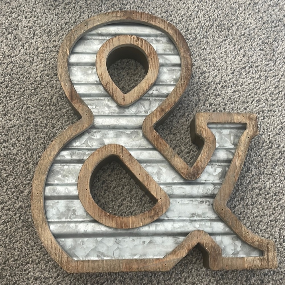 Rustic “&” wood and corrugated metal sign